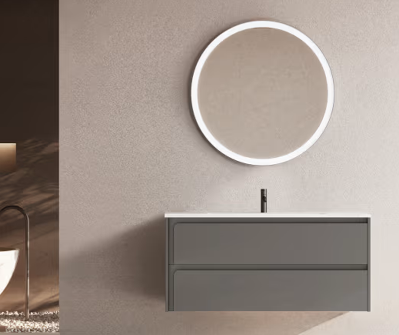 Ensemble meuble INDICO + vasque céramique Flat 100cm Ceniza/Ceniza 100x55x45cm, Melaminé, pour