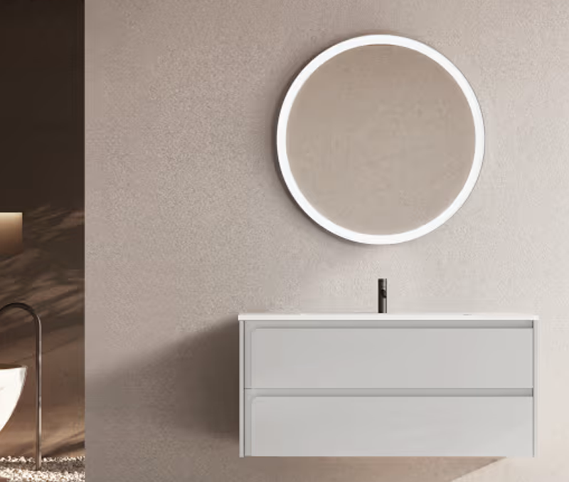 Ensemble meuble INDICO + vasque céramique Flat 100cm Griggio/Griggio 100x55x45cm, Melaminé, pour