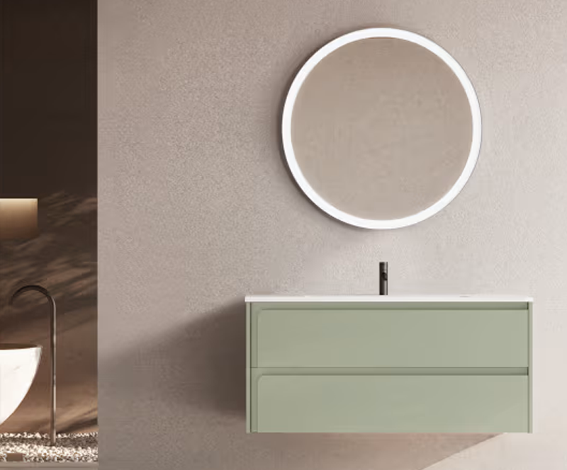 Ensemble meuble INDICO + vasque céramique Flat 100cm Musgo/Musgo 100x55x45cm, Melaminé, pour