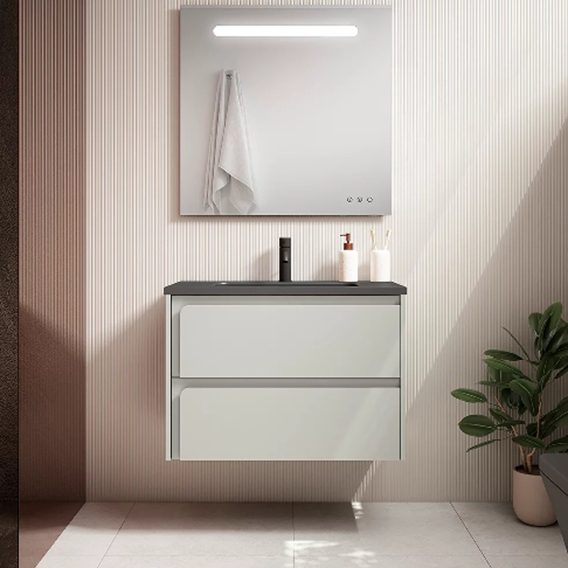 Ensemble meuble INDICO + vasque céramique Flat 80cm Blanc/Blanc 80x55x45cm, Melaminé, pour