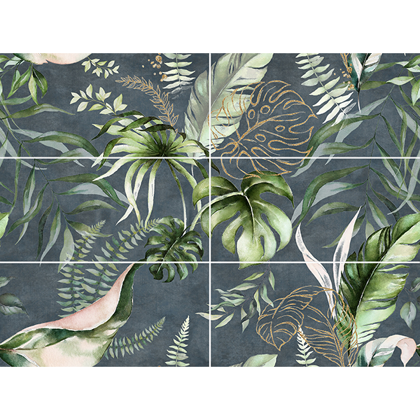 carrelage floral Jungle Dark 60 x 30cm, Grès cérame, pour intérieur et extérieur