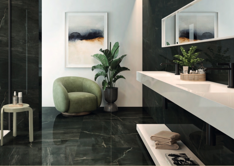 Carrelage MIND Black Poli 60x120cm 120 x 60cm, Grès cérame, pour intérieur et extérieur