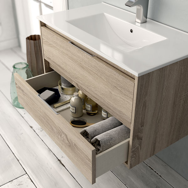 Ensemble meuble de salle de bains Siri 60 cm 2 tiroirs cambrian 60 x 46.5cm, Melaminé, pour intérieur et extérieur