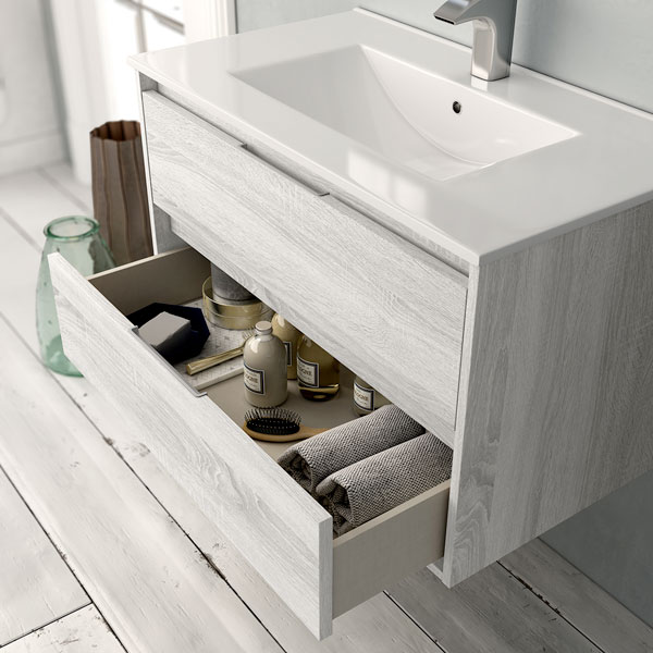 Ensemble meuble de salle de bains Siri 60 cm 2 tiroirs hibernian 60 x 46.5cm, Melaminé, pour intérieur et extérieur