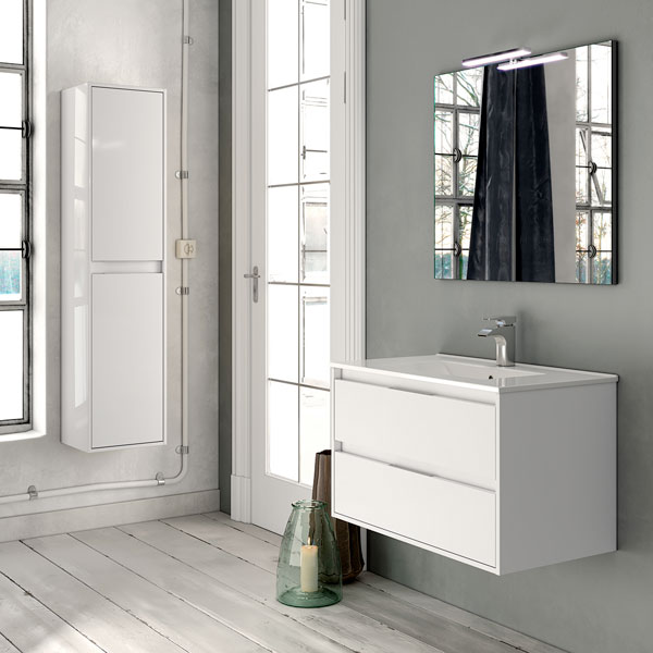 Ensemble meuble de salle de bains Siri 80 cm 2 tiroirs laqué blanc brillant 80 x 46.5cm, Melaminé, pour intérieur et extérieur