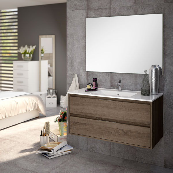 Ensemble meuble de salle de bains Siri 100 cm 2 tiroirs britannia 100 x 46.5cm, Melaminé, pour intérieur et extérieur