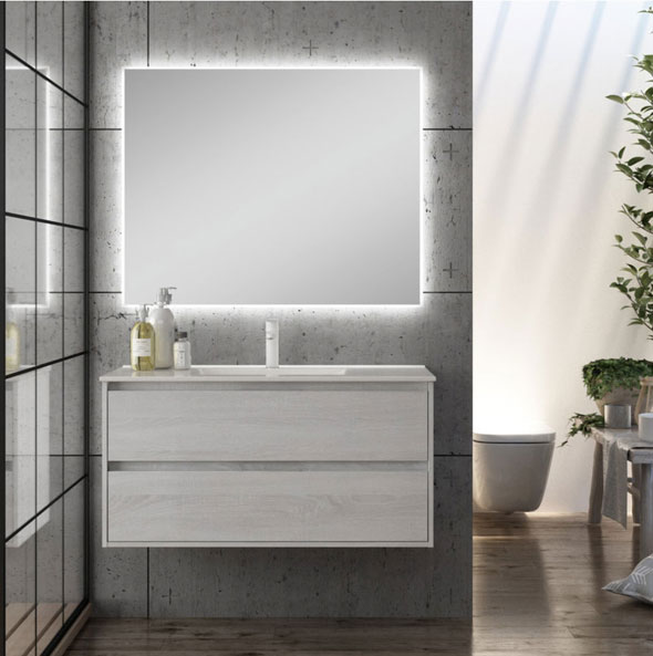 Ensemble meuble de salle de bains Siri 100 cm 2 tiroirs hibernian 100 x 46.5cm, Melaminé, pour intérieur et extérieur