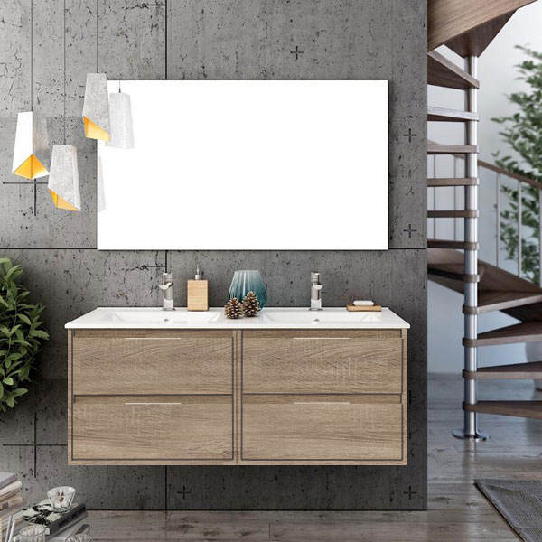 Ensemble meuble de salle de bains Siri 120 cm 4 tiroirs cambrian 120 x 46.5cm, Melaminé, pour intérieur et extérieur