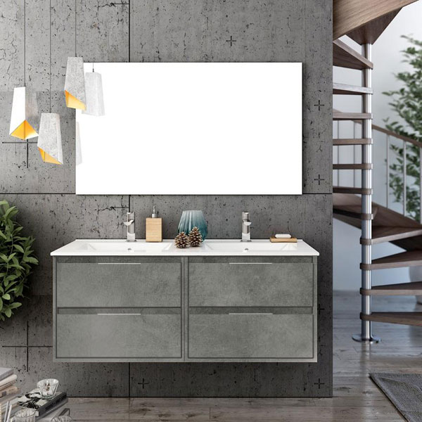 Ensemble meuble de salle de bains Siri 120 cm 4 tiroirs cemento 120 x 46.5cm, Melaminé, pour intérieur et extérieur