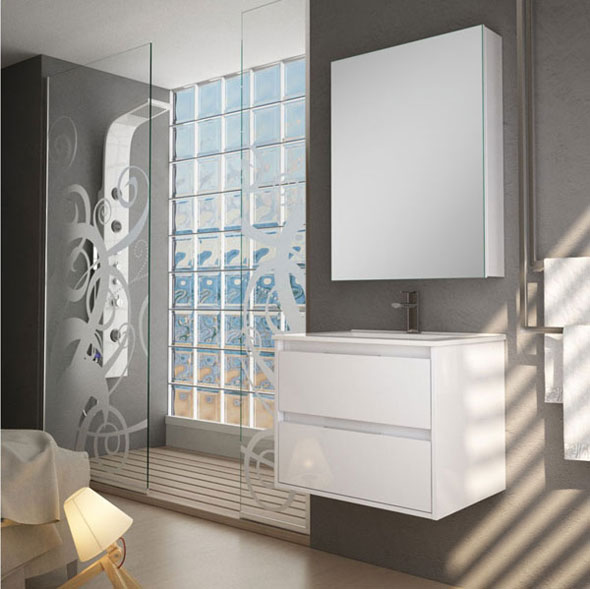 Ensemble meuble de salle de bains Siri 60 cm 2 tiroirs laqué blanc brillant 60 x 46.5cm, Melaminé, pour intérieur et extérieur
