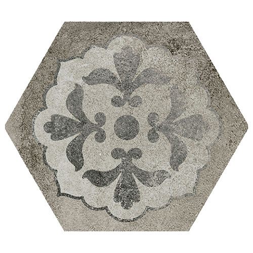 Carrelage Hexagonal Toscana Backstage Gris décor 29 x 25.8cm, Grès cérame, pour intérieur et extérieur