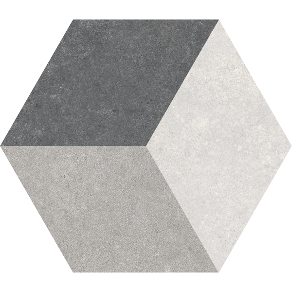 carrelage hexagonal Traffic 3D Grey 25 x 22cm, Grès cérame, pour intérieur et extérieur
