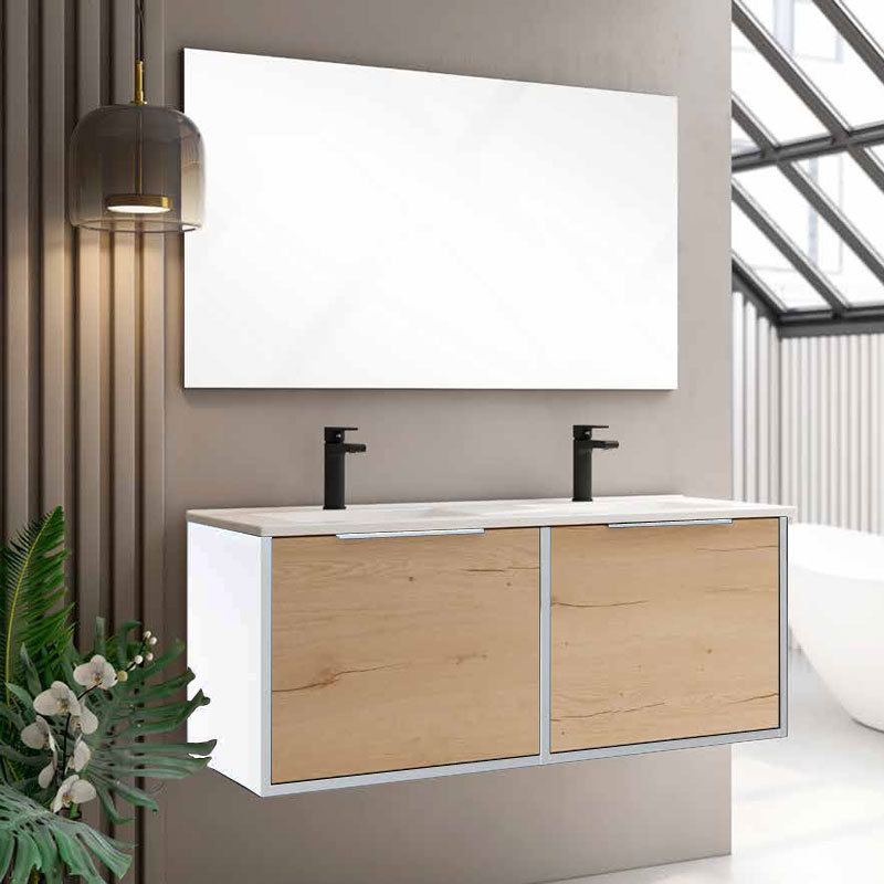 Ensemble Meuble Unox 120cm Blanc Roble Collet 120 x 48cm, Melaminé, pour intérieur et extérieur