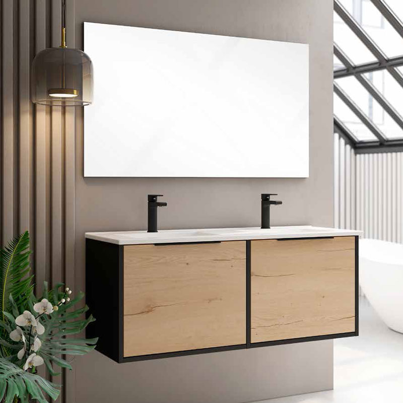 Ensemble Meuble Unox 120cm Noir Roble Collet 120 x 48cm, Melaminé, pour intérieur et extérieur