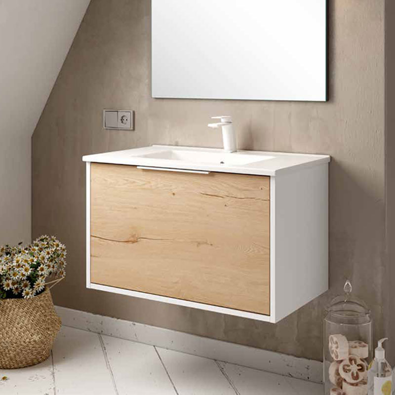 Ensemble Meuble Unox 80cm Blanc Roble Collet 80 x 48cm, Melaminé, pour intérieur et extérieur