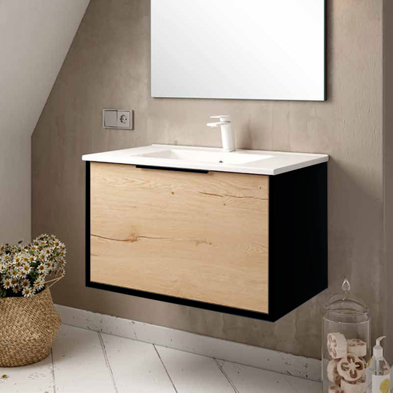 Ensemble Meuble Unox 80cm Noir Roble Collet 80 x 48cm, Melaminé, pour intérieur et extérieur