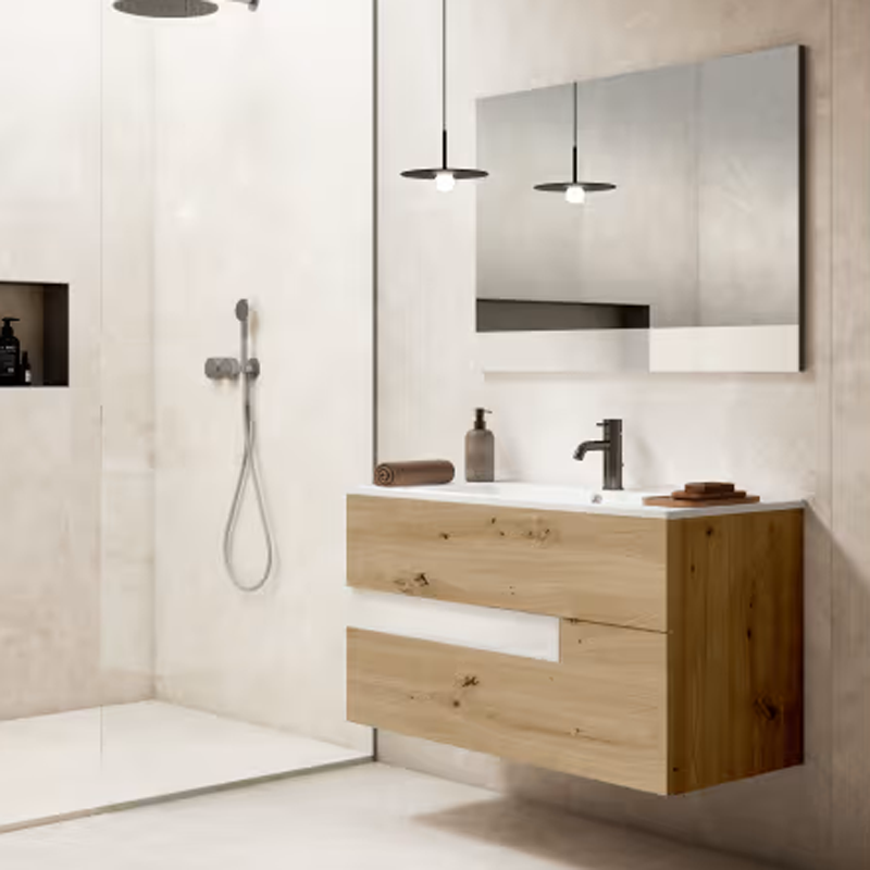 Ensemble meuble VISION + vasque céramique FLAT - 80cm Costa/Blanc 80x55x45cm, Melaminé, pour