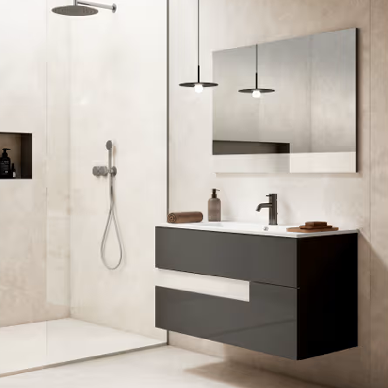 Ensemble meuble VISION + vasque céramique FLAT - 80cm Gris/Blanc 80x55x45cm, Melaminé, pour