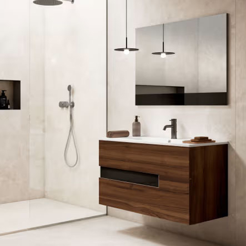 Ensemble meuble VISION + vasque céramique FLAT - 80cm Valenti/Noir 80x55x45cm, Melaminé, pour