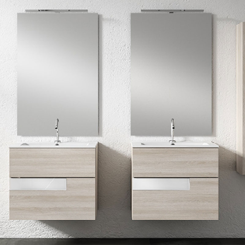 Ensemble meuble VISION + vasque céramique FLAT - 60cm Aliso/Blanc 60x55x45cm, Melaminé, pour