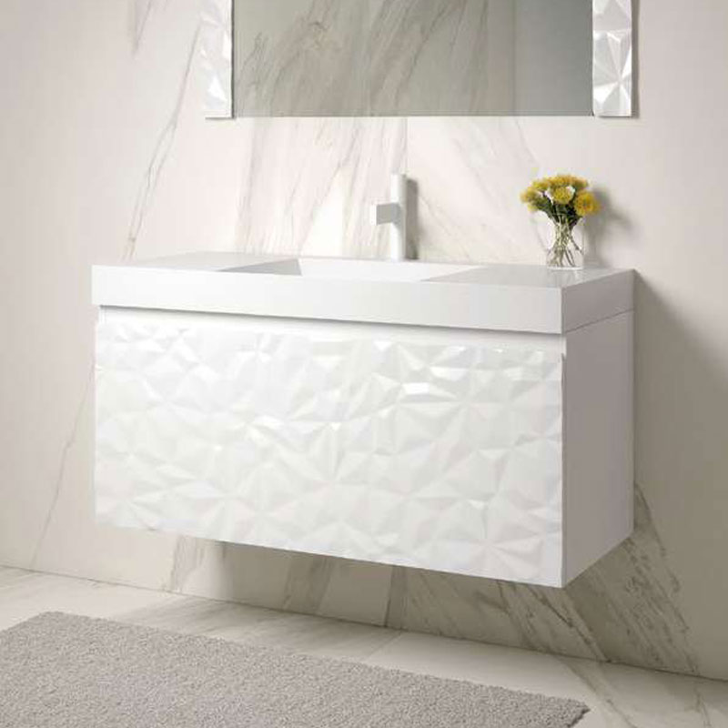 Ensemble meuble DIAMONDS 60cm Blanc + vasque solid surface ICE 60x45x45cm, Melaminé, pour