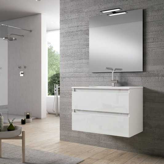 Meuble de salle de bain Box 80cm Blanc Nieve avec vasque 80x55x45cm, Melaminé, pour intérieur et extérieur