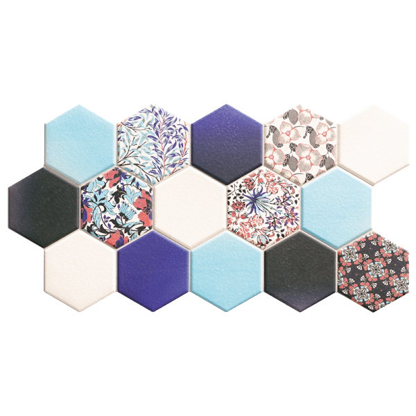 carrelage hexagonal Nouveau Blue brillant 51 x 26.5cm, Grès cérame, pour intérieur et extérieur