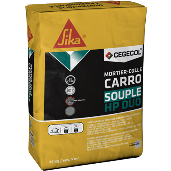 Colle carrelage Carrosouple HP Duo C2. ET/EG Blanche 25kgs Cegecol/Sika