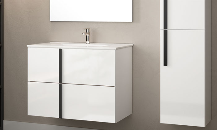 Ensemble Felix 60cm Blanc, vasque, miroir 59.5X40X59cm, Melaminé, pour intérieur et extérieur