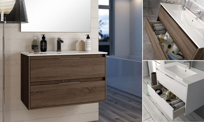 Ensemble meuble de salle de bains Siri 120 cm 4 tiroirs cambrian 120 x 46.5cm, Melaminé, pour intérieur et extérieur