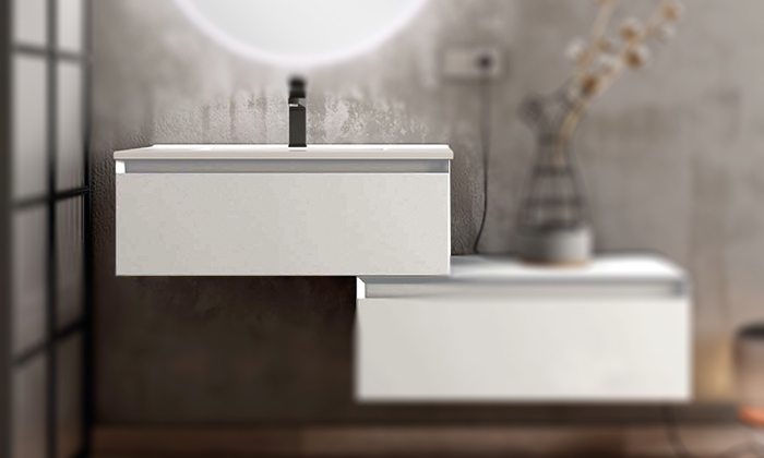 Ensemble Meuble vasque Kamui 80cm laqué blanc mate 80 x 30cm, Melaminé, pour intérieur et extérieur