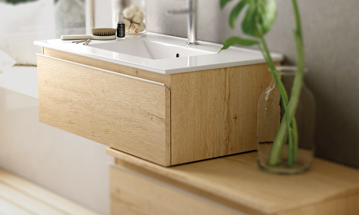Ensemble de salle de bains Toscana 80cm 1 tiroir Bambu avec vasque , Melaminé, pour intérieur et extérieur