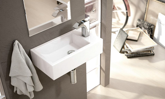 lavabo Picolo robinet droite suspendu 45.5 x 25.5cm, Céramique, pour intérieur et extérieur