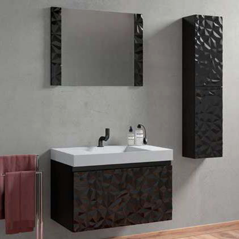 Ensemble meuble DIAMONDS 60cm Noir + vasque solid surface ICE 60x45x45cm, Melaminé, pour