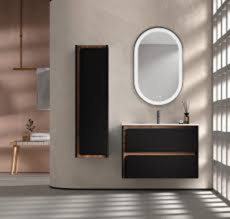 Ensemble meuble INDICO + vasque céramique Flat 80cm Noir/Valenti 80x55x45cm, Melaminé, pour