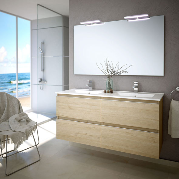 Ensemble Meuble de salle de bains Inglet 140cm Bambu 140 x 61cm, Melaminé, pour intérieur et extérieur