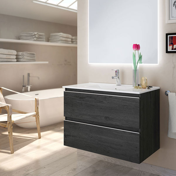 Ensemble Meuble de salle de bains Inglet 70cm Ebony 70 x 61cm, Melaminé, pour intérieur et extérieur