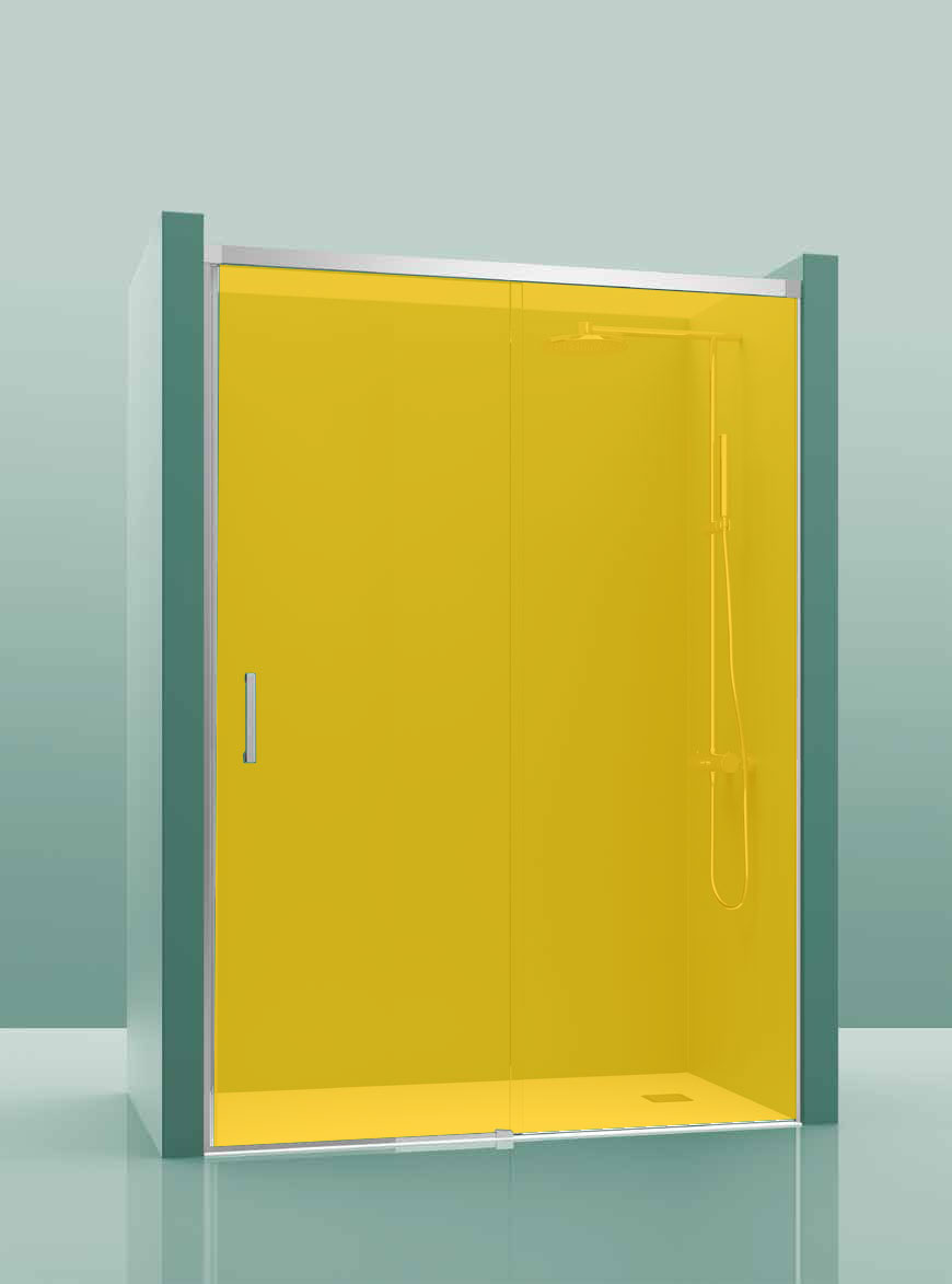 Paroi de douche COSMOS-100 - installation de 150 à 154cm - décor jaune 150-154cm, \