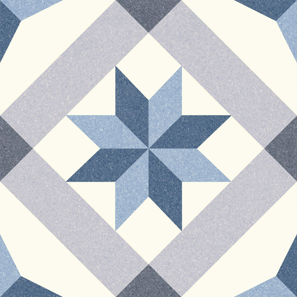 Carrelage aspect carreau ciment Menton Blue 25 x 25cm, Grès cérame, pour intérieur et extérieur