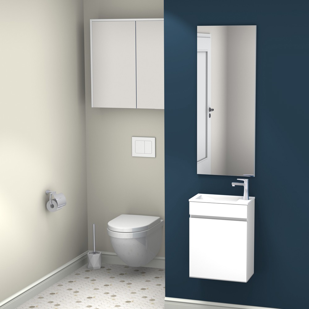 lave-mains Deko Laqué blanc avec miroir 39.4x52x21.8cm, Résine, pour intérieur et extérieur