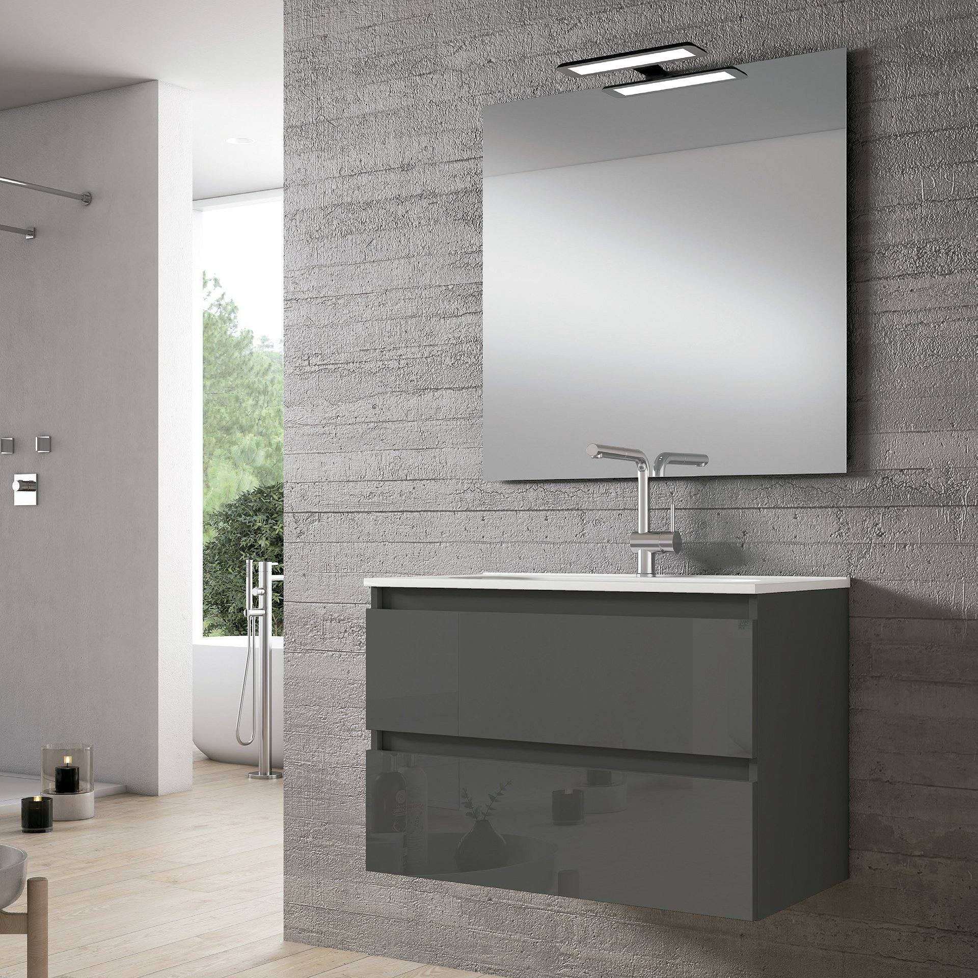 Meuble de salle de bain Box 80cm Gris Osc avec vasque 80x55x45cm, Melaminé, pour intérieur et extérieur