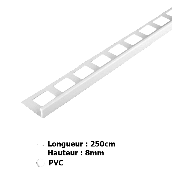 8mm pvc blanc- 2.5m profil droit - LUXP-CPVC8BL , PVC, pour intérieur et extérieur