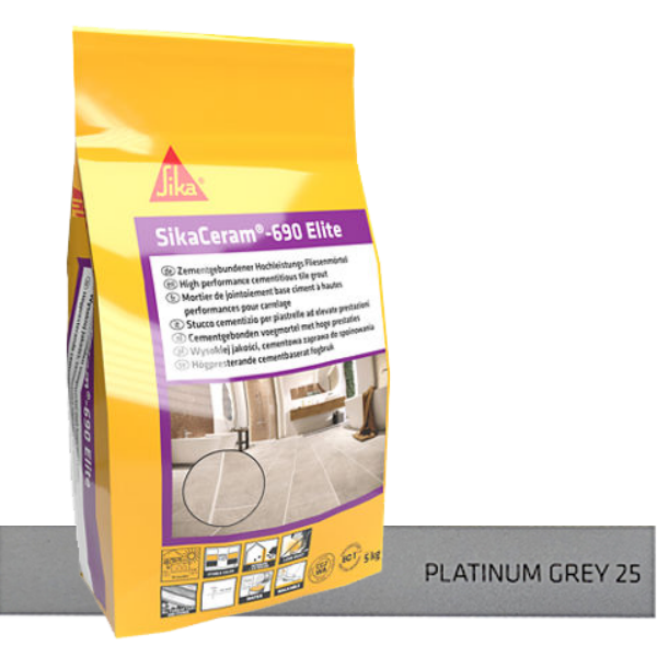 SIKA joint ciment 690 Elite Gris platine 25 - 5Kgs