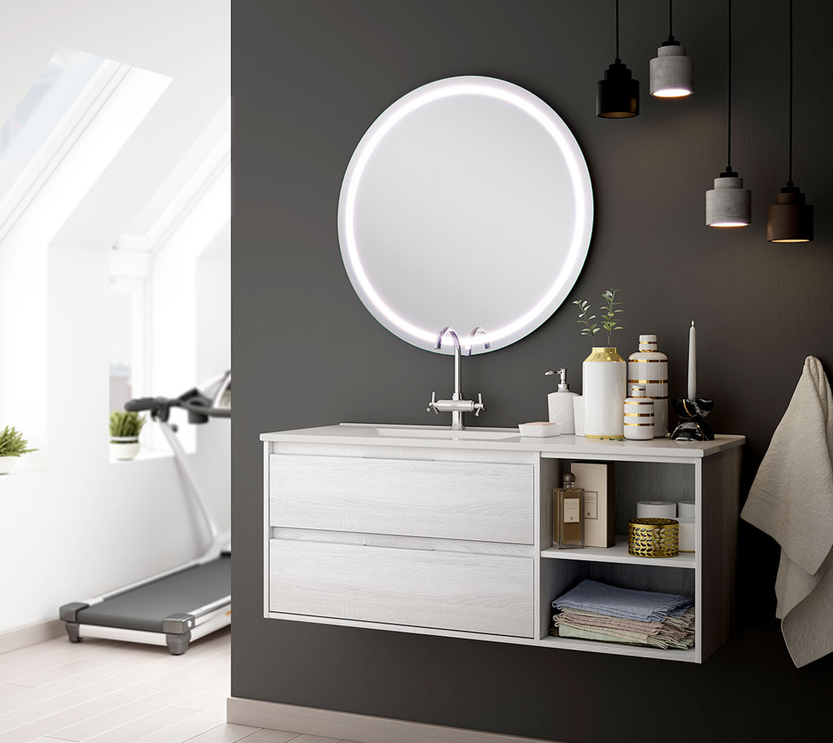 Ensemble Meuble de salle de bains Venus 100cm 2 tiroirs Hibernian 100 x 46.5 cm, Melaminé, pour intérieur et extérieur