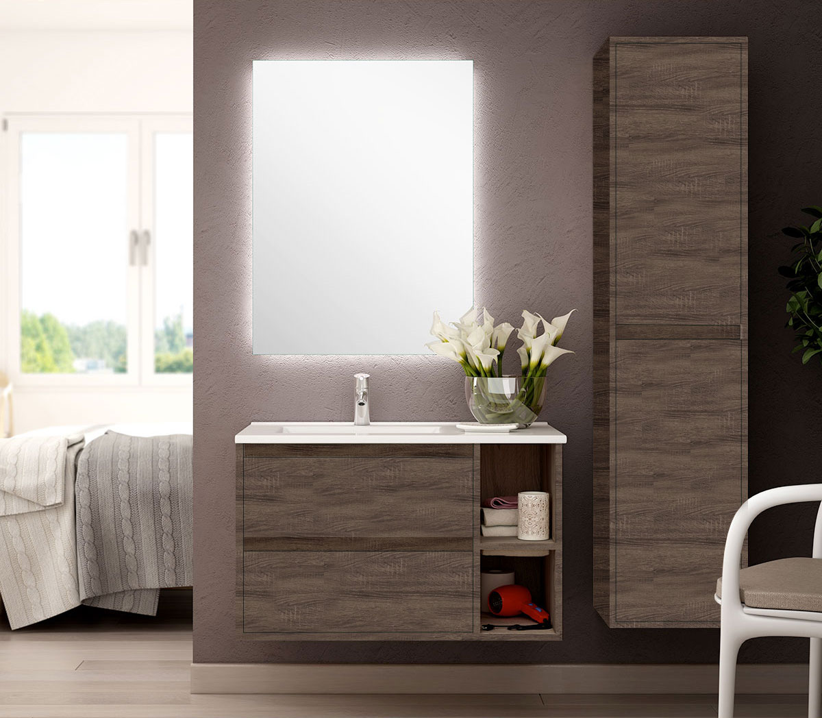 Ensemble Meuble de salle de bains Venus 80cm 2 tiroirs Britannia 80 x 46.5 cm, Melaminé, pour intérieur et extérieur