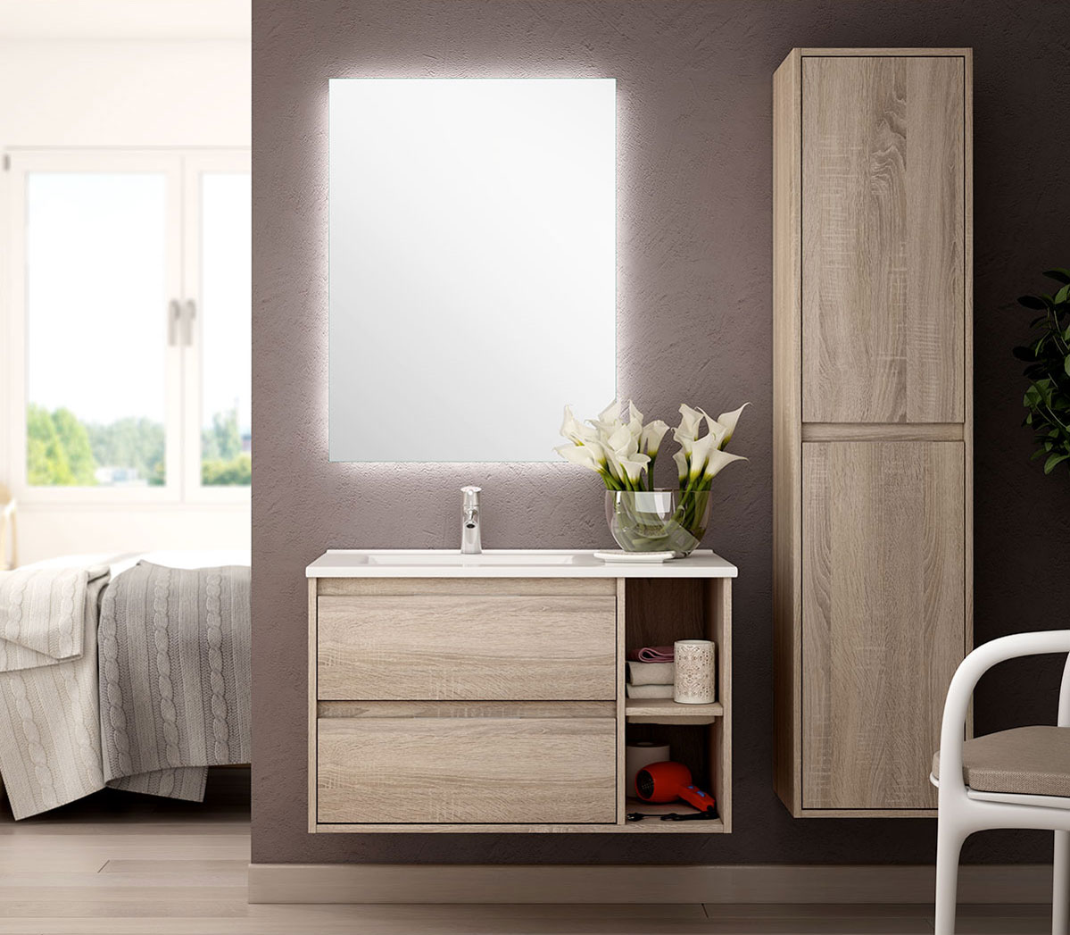 Ens. Meuble sdb Venus 80cm 2tir Cambrian 80 x 46.5 cm, Melaminé, pour intérieur et extérieur