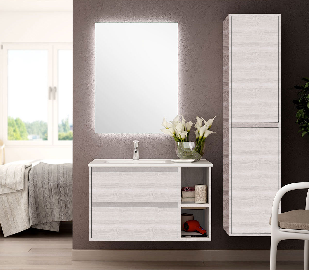 Ensemble Meuble de salle de bains Venus 80cm 2 tiroirs Hibernian 80 x 46.5 cm, Melaminé, pour intérieur et extérieur