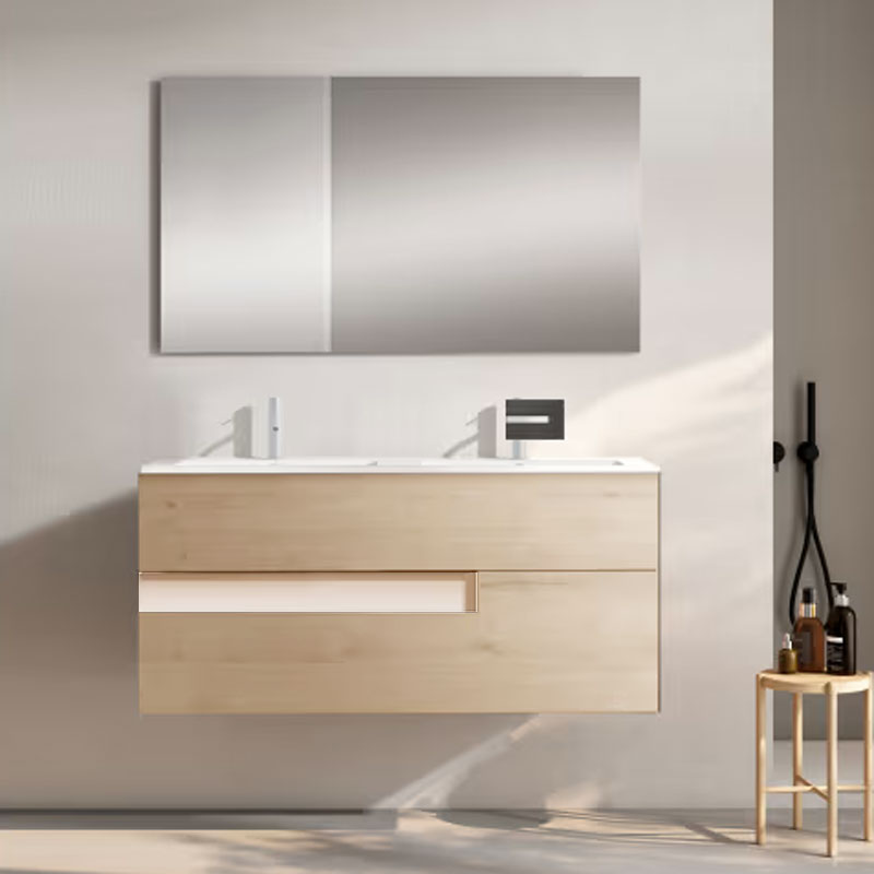 Ensemble meuble VISION + double vasque céramique FLAT - 120cm Aliso/Blanc 120x55x45cm, Melaminé, pour