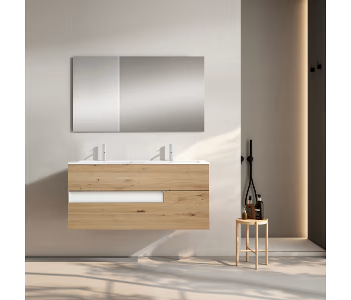 Ensemble meuble VISION + double vasque céramique FLAT - 120cm Costa/blanc 120x55x45cm, Melaminé, pour
