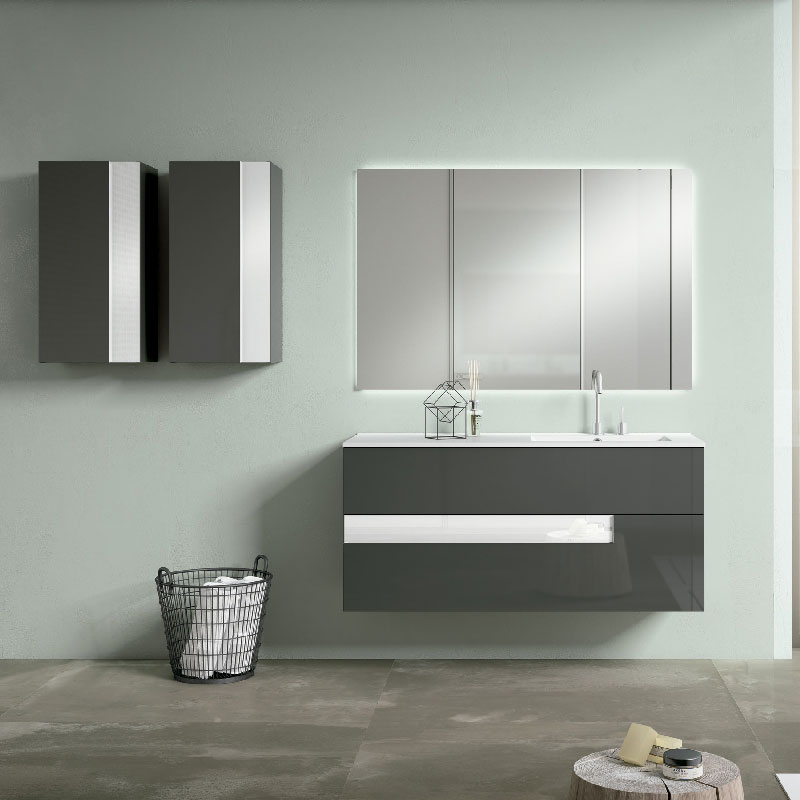Ensemble meuble VISION + double vasque céramique FLAT - 120cm Gris/Blanc 120x55x45cm, Melaminé, pour